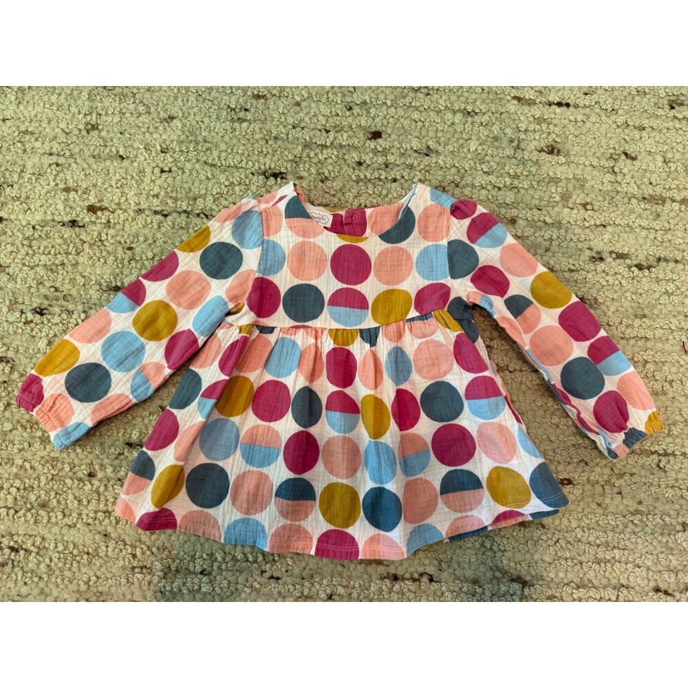 Mud Pie Toddler Girls Polka Dot Tunic Top Size 3T Pink Blue Mustard Boho